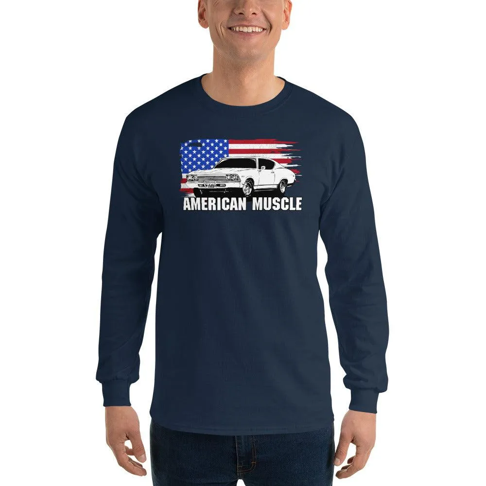 1969 Chevelle Car Long Sleeve T-Shirt American Flag