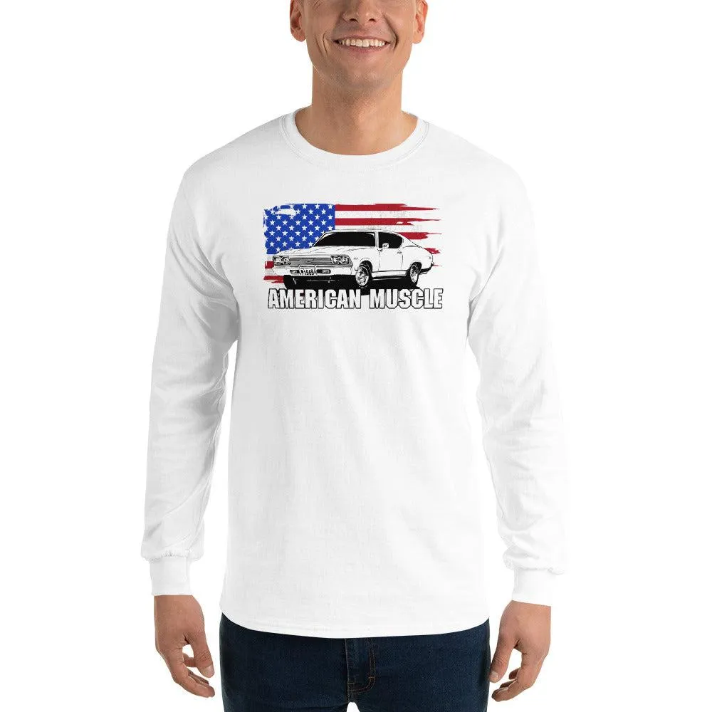 1969 Chevelle Car Long Sleeve T-Shirt American Flag