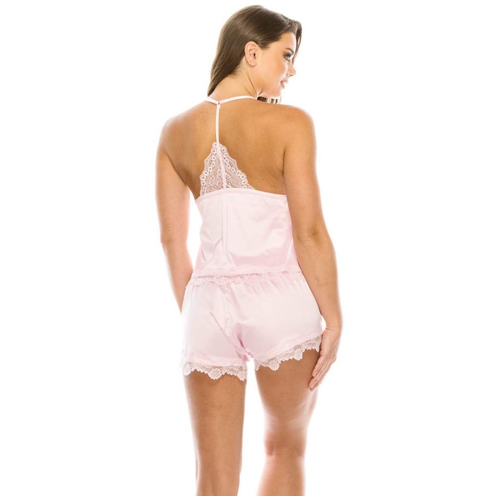 2 Piece Satin Lace Trimed Pj Short Set