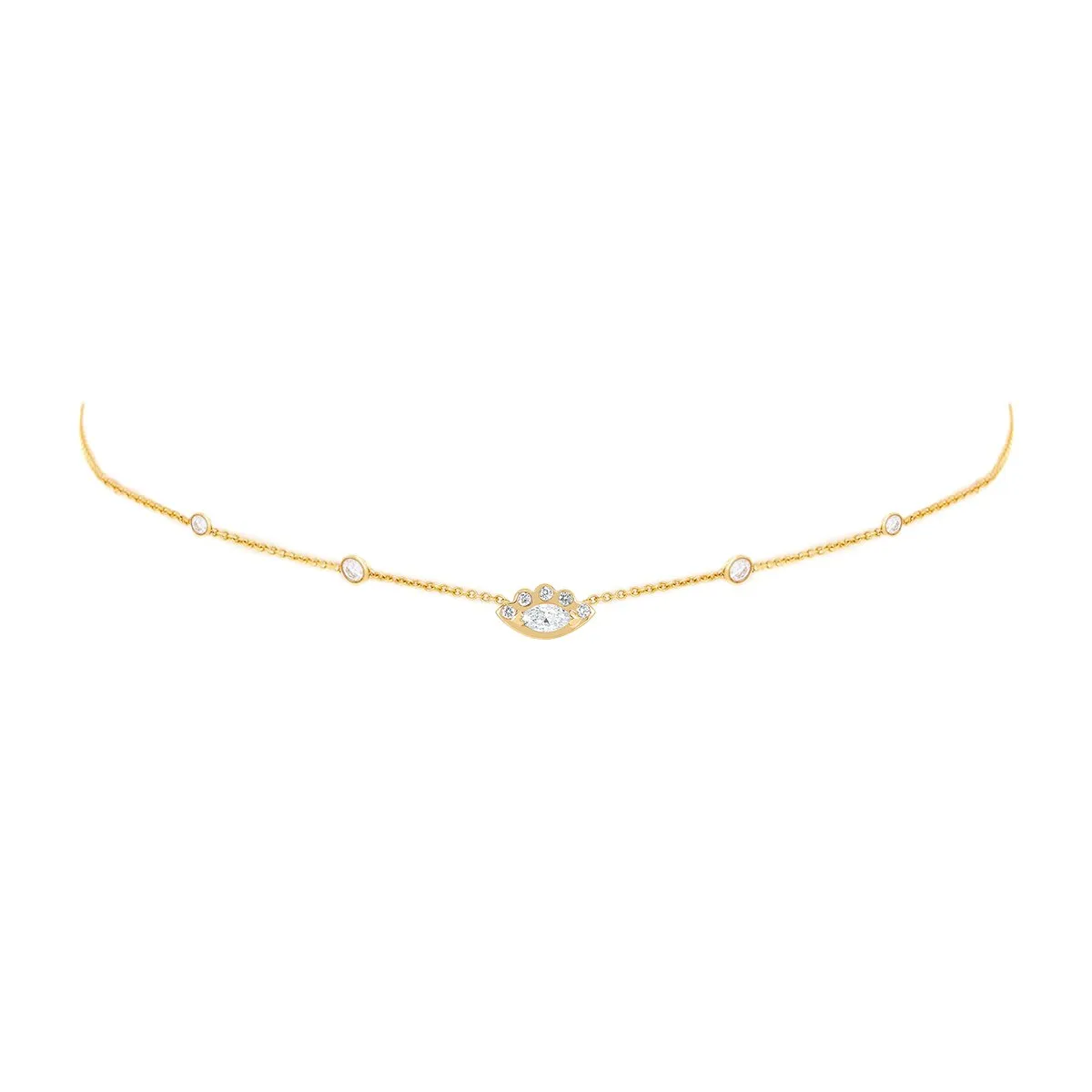 5 Diamond Orbit Bezel Choker with Angel Eye Diamond Center | Ready to Ship