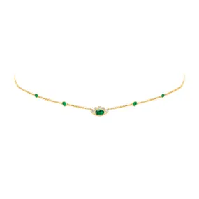 5 Emerald Orbit Bezel Choker with Angel Eye Emerald Center