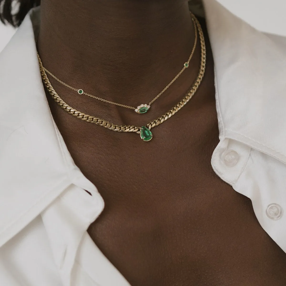 5 Emerald Orbit Bezel Choker with Angel Eye Emerald Center