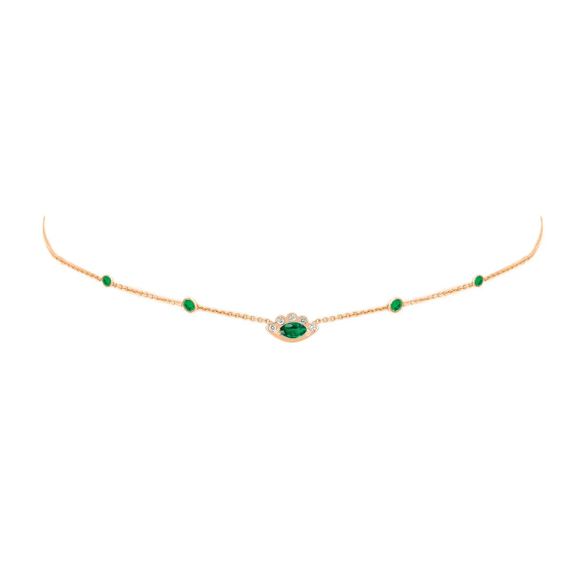 5 Emerald Orbit Bezel Choker with Angel Eye Emerald Center