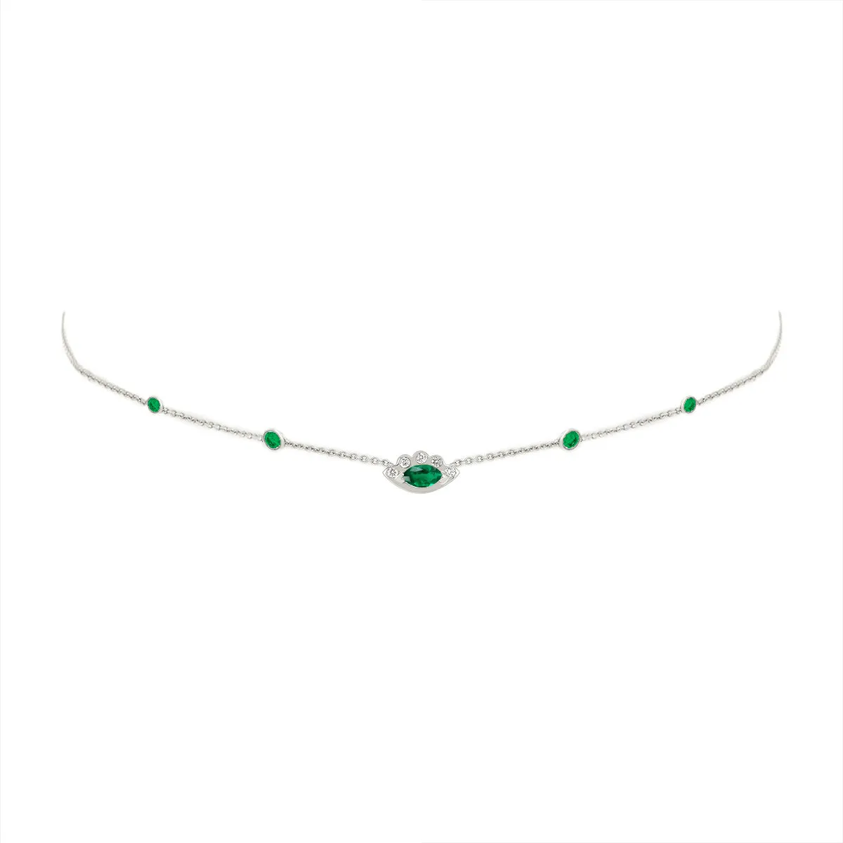 5 Emerald Orbit Bezel Choker with Angel Eye Emerald Center