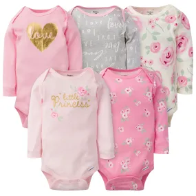 5-Pack Baby Girls Floral Long Sleeve Onesies Bodysuits