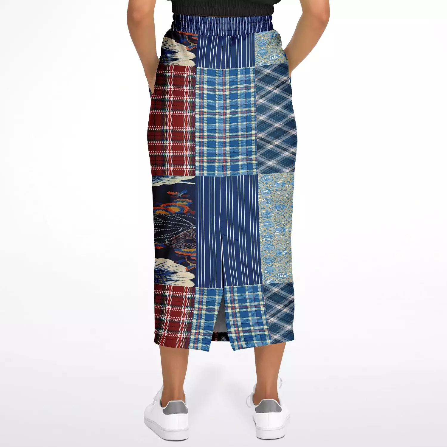 Andromeda Blue Patchwork Eco-Poly Long Pocket Skirt