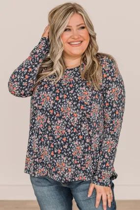 Be The Best Floral Long Sleeve Top- Navy