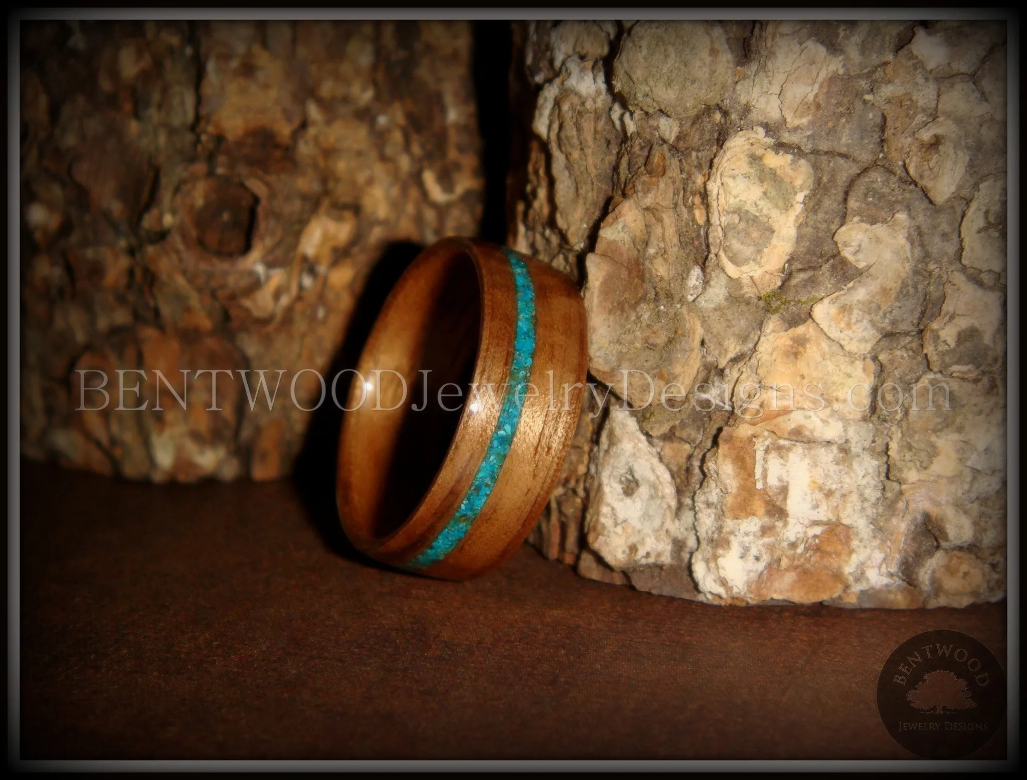 Bentwood Ring - American Walnut Wood Ring and Offset Chrysocolla Stone Inlay