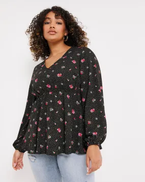 Black Ditsy Floral Long Sleeve Blouse | Simply Be