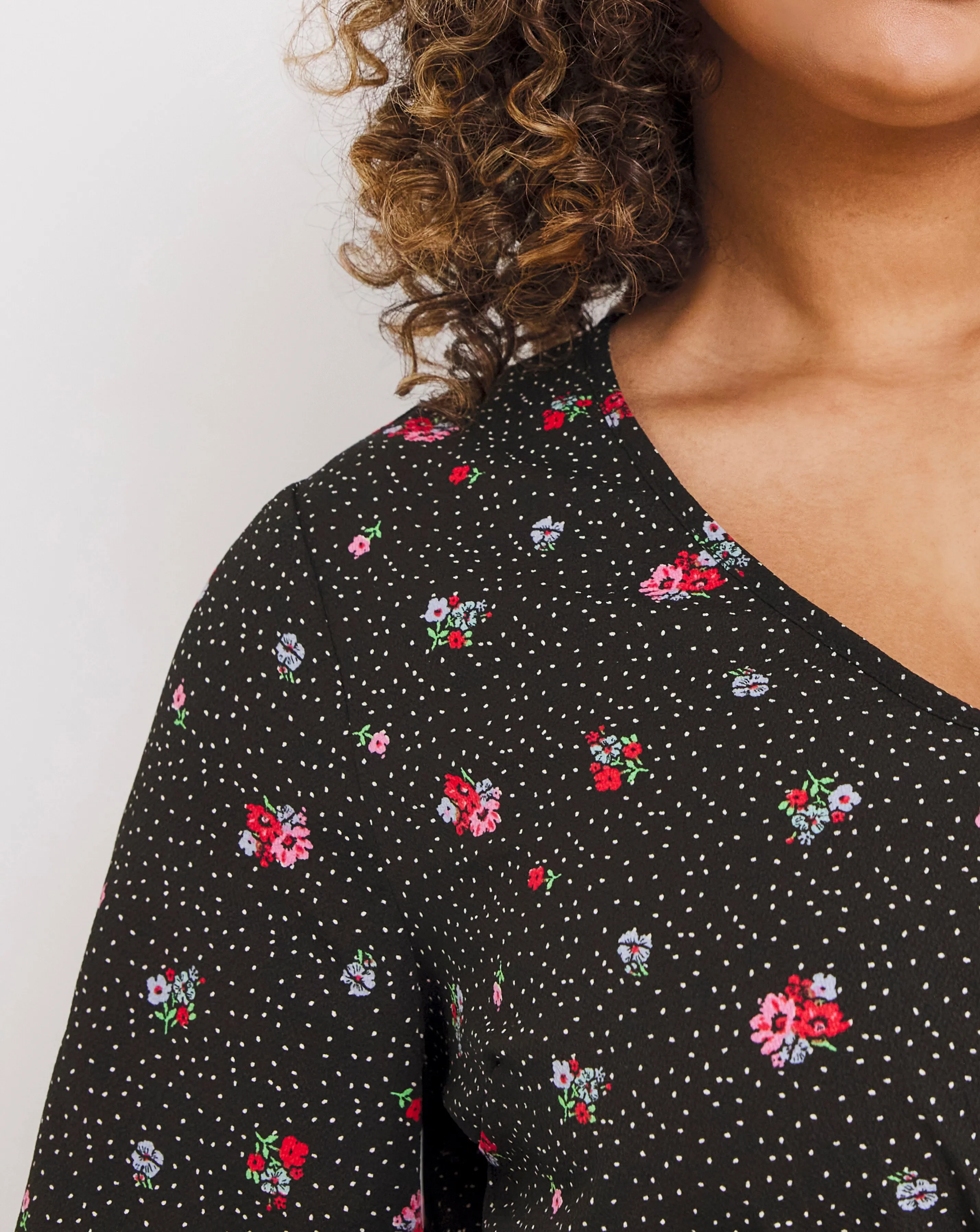 Black Ditsy Floral Long Sleeve Blouse | Simply Be