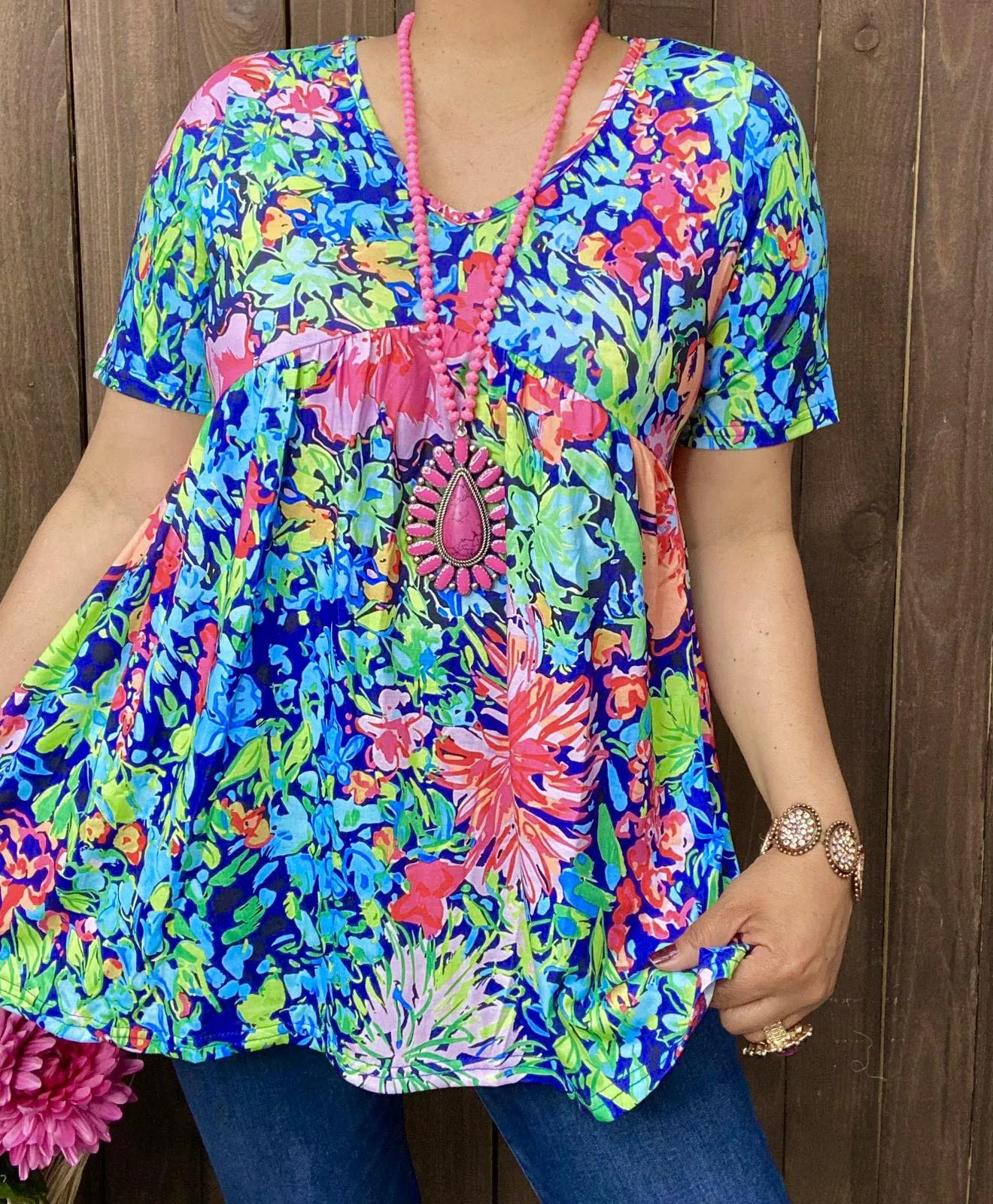 Blue & Colorful Floral baby doll top