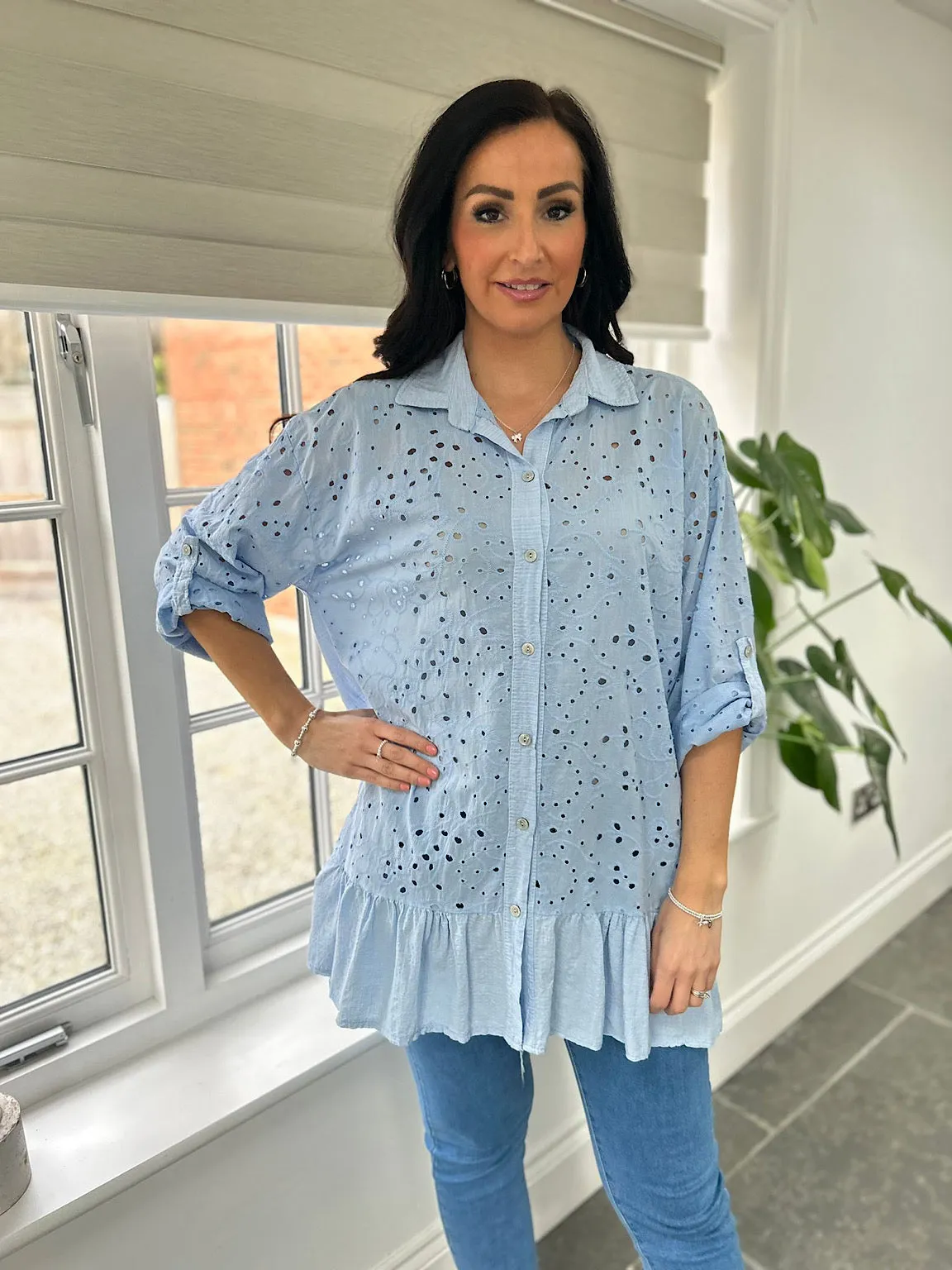 Blue Broderie Anglaise Frill Hem Tunic Devon