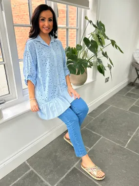 Blue Broderie Anglaise Frill Hem Tunic Devon