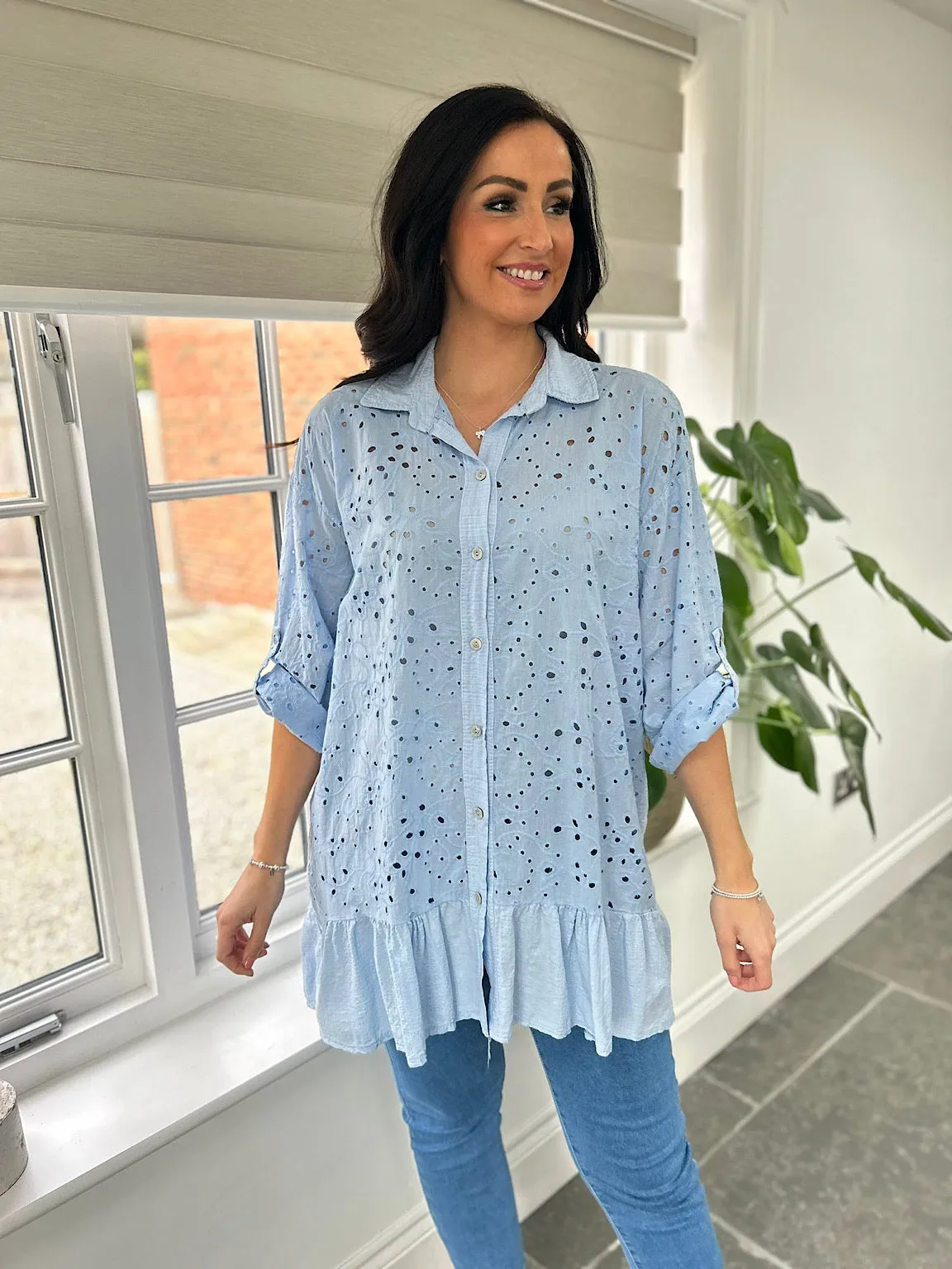 Blue Broderie Anglaise Frill Hem Tunic Devon