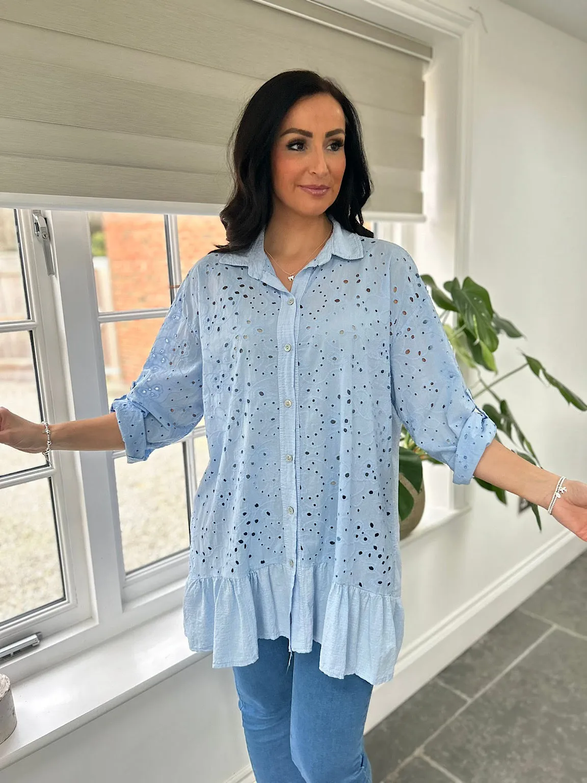 Blue Broderie Anglaise Frill Hem Tunic Devon