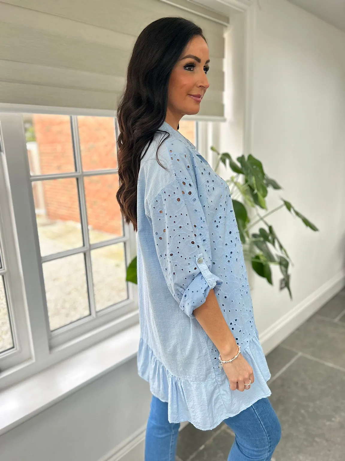 Blue Broderie Anglaise Frill Hem Tunic Devon