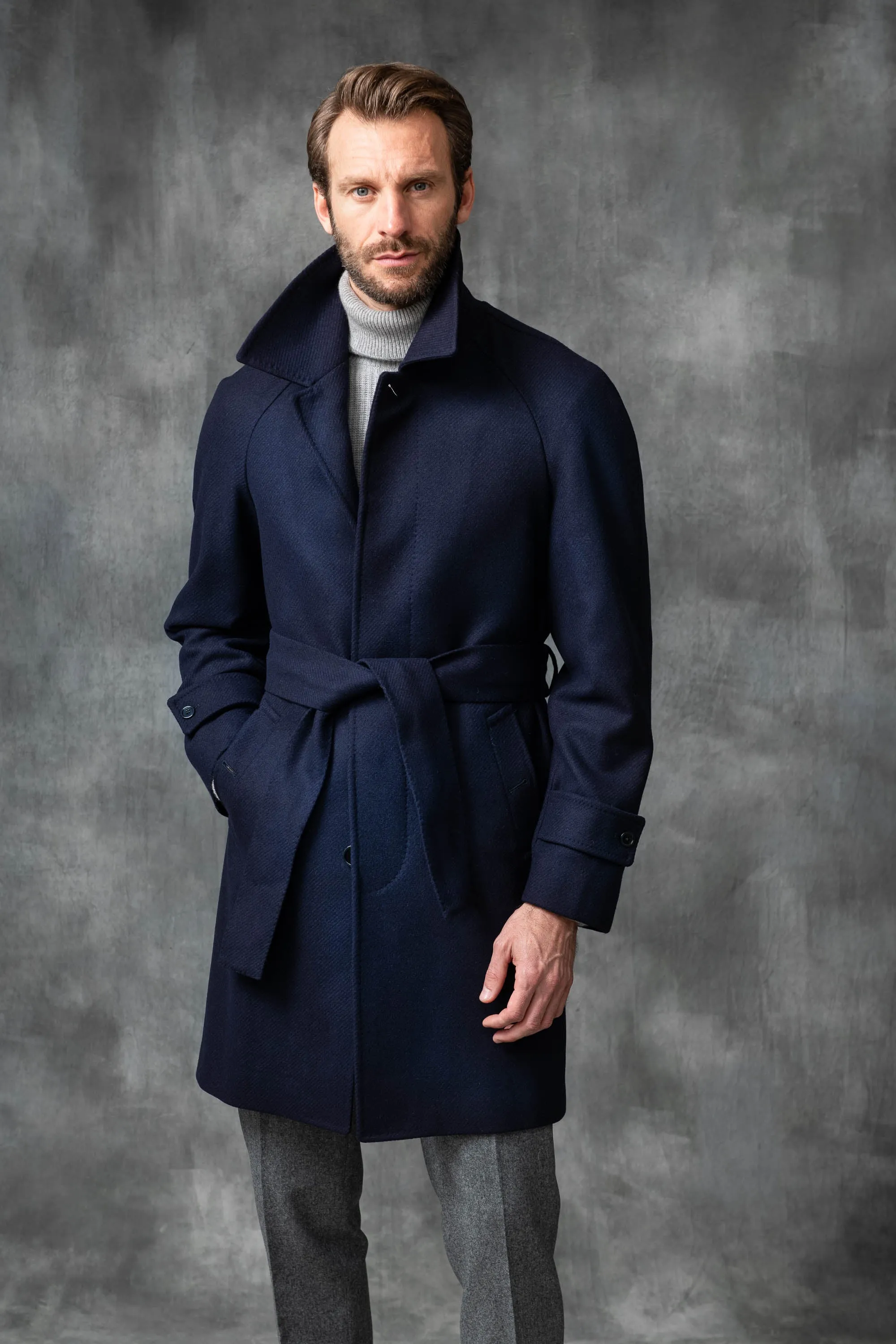 Blue Raglan coat in Loro Piana wool – Made in Italy