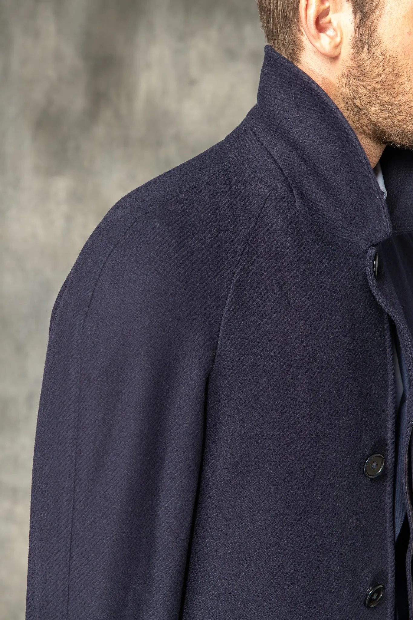 Blue Raglan coat in Loro Piana wool – Made in Italy