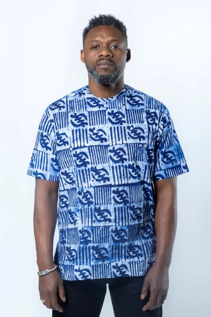 Chemise homme en Batik, symbole traditionnel (bleu)