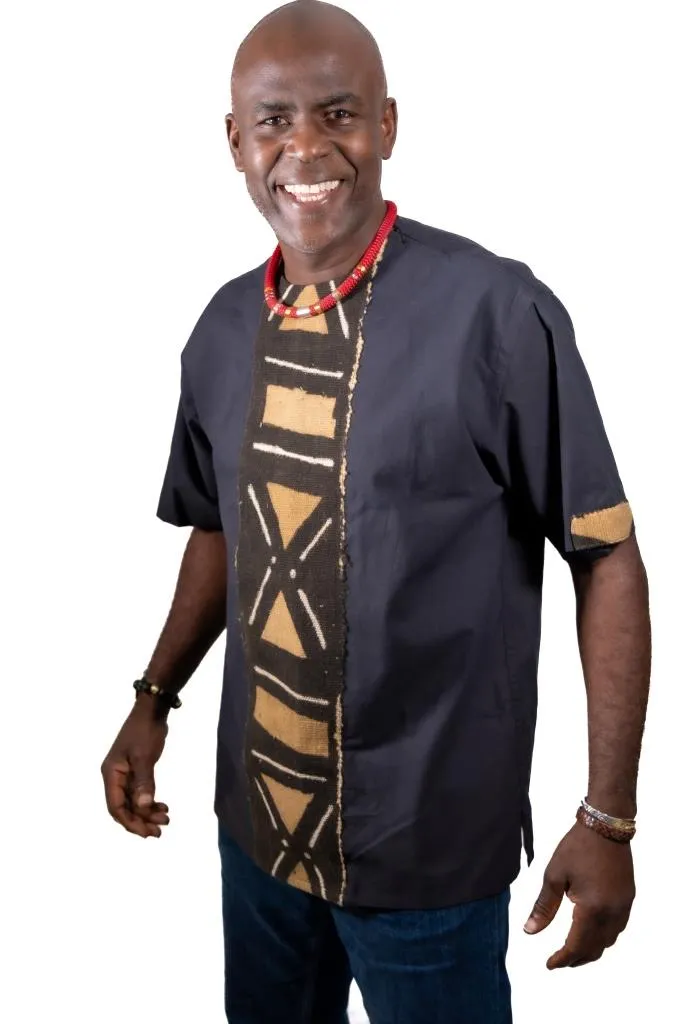 Chemise Homme KAARTA Bi-Matière en Coton & Bogolan | Vêtement Africain Traditionnel pour Homme