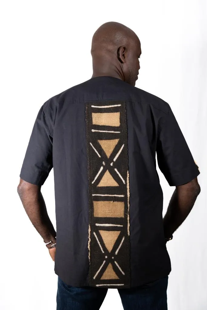 Chemise Homme KAARTA Bi-Matière en Coton & Bogolan | Vêtement Africain Traditionnel pour Homme