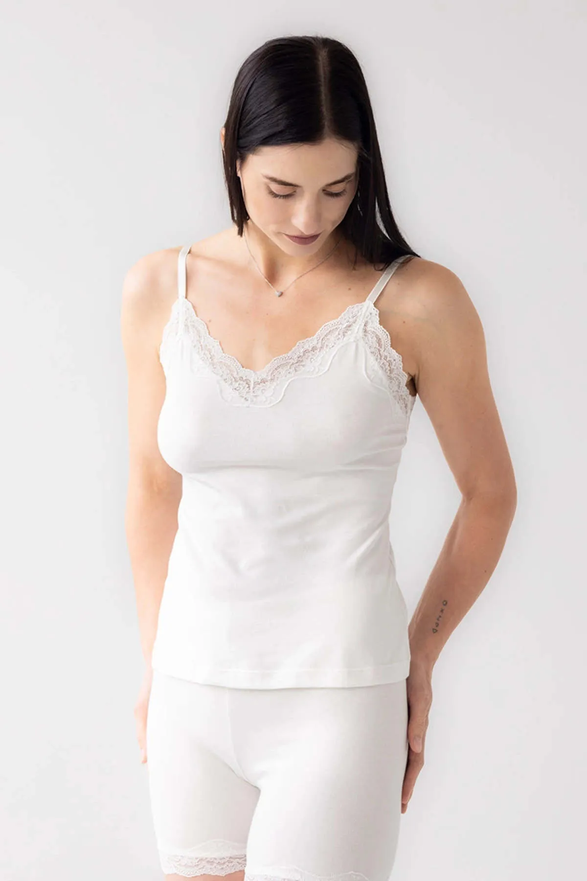 Cotton lace trim Camisole - White