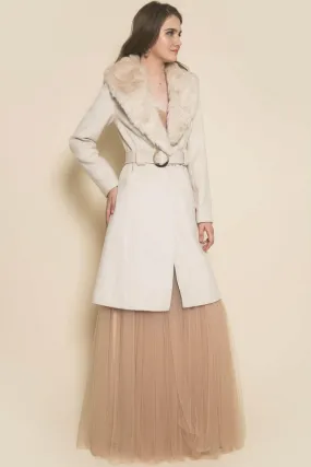 Cream Faux Fur Belted Coat