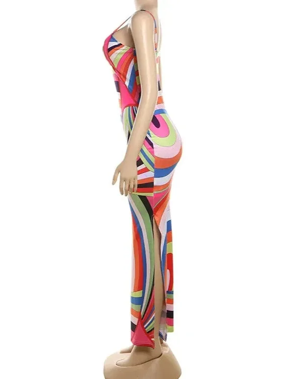 Designer Dupe Multicolor Print Maxi