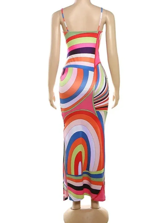 Designer Dupe Multicolor Print Maxi