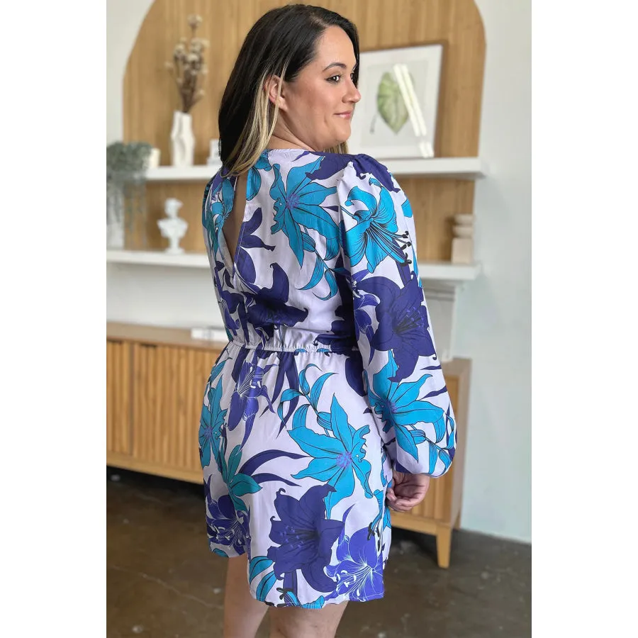 Double Take Full Size Floral Long Sleeve Romper with Pockets