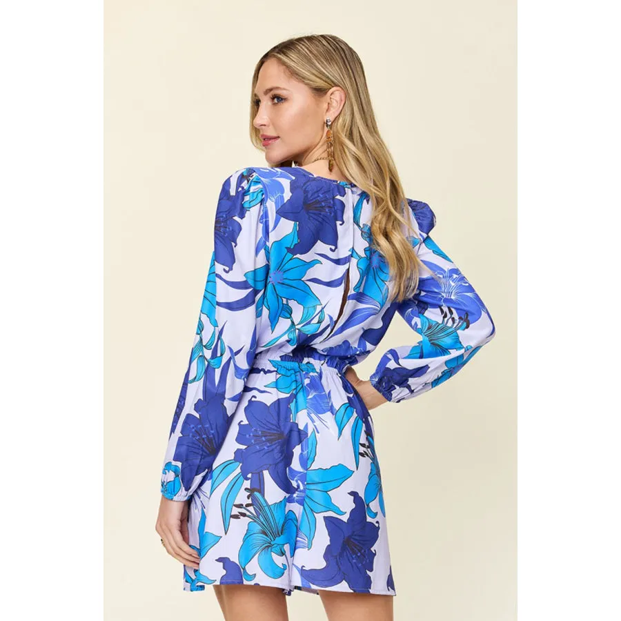 Double Take Full Size Floral Long Sleeve Romper with Pockets