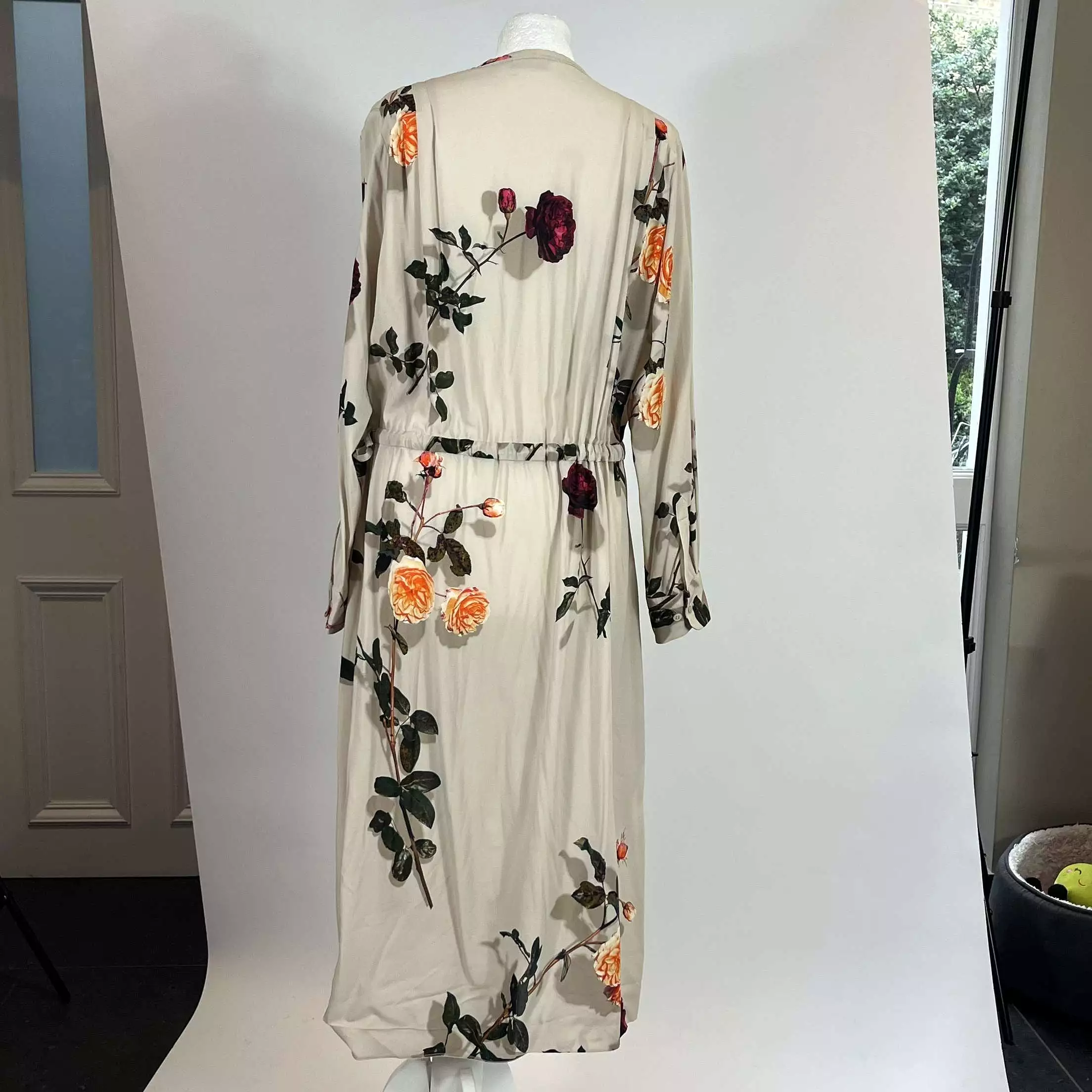 Dries Van Noten Nude Rose Print Crepe Maxi Dress M