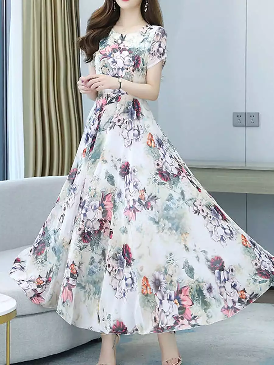 Elegant Floral Long Sleeve Maxi Dress for Women