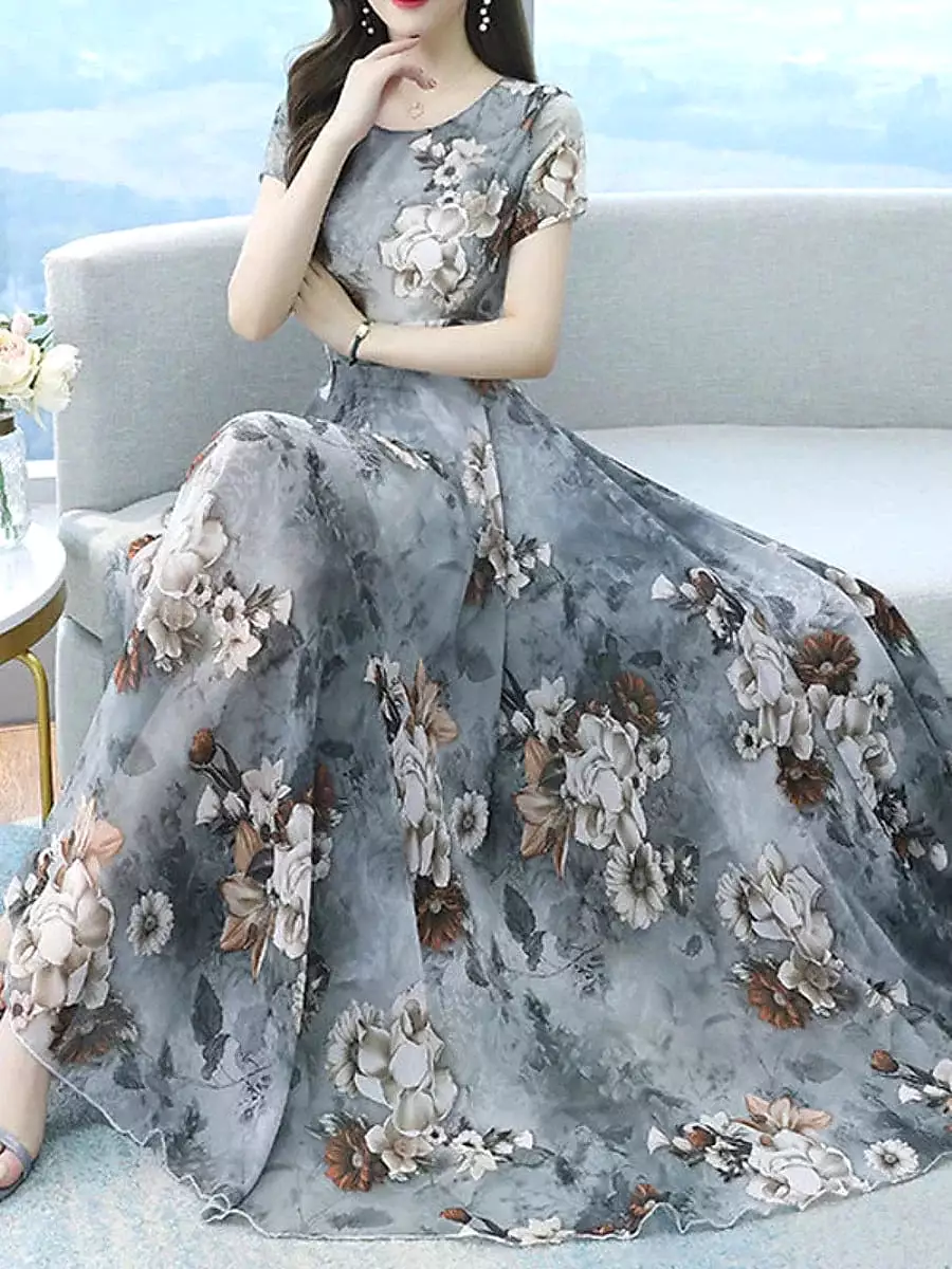 Elegant Floral Long Sleeve Maxi Dress for Women