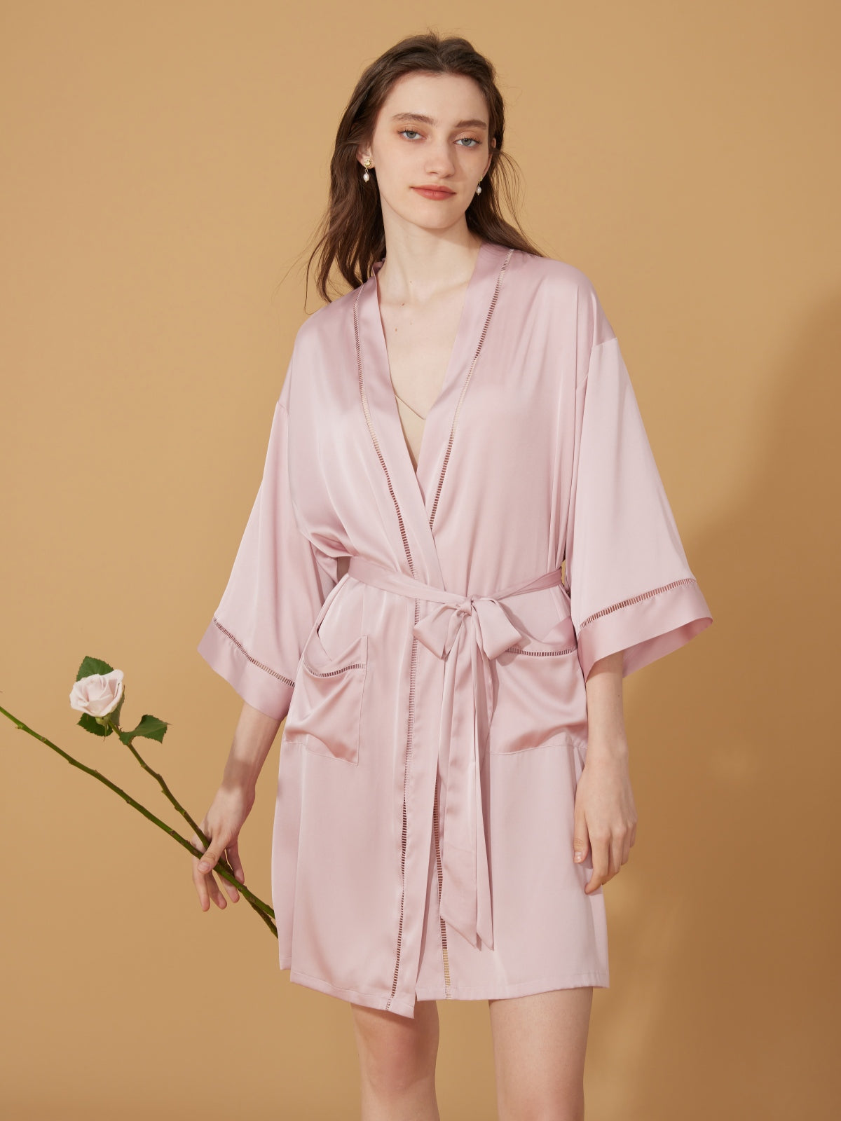 Elegant Hollow Detail Short Robe