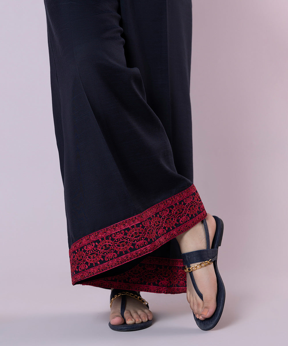 Embroidered Raw Silk Culottes