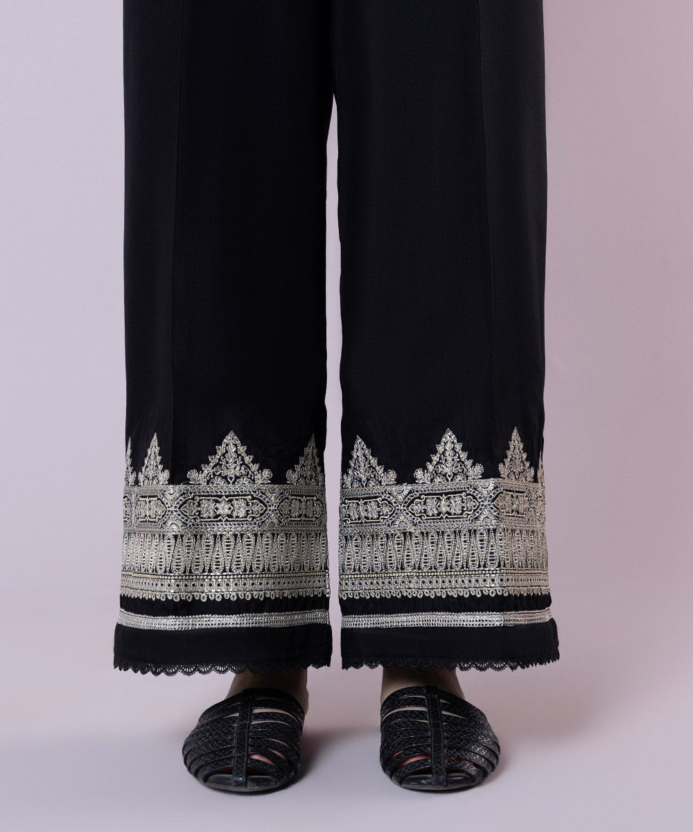 Embroidered Raw Silk Culottes