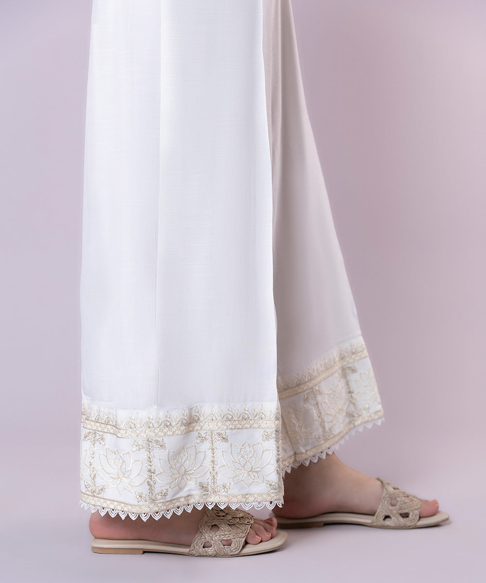 Embroidered Raw Silk Culottes