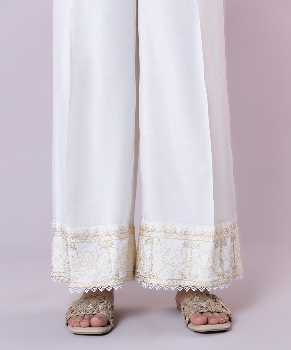 Embroidered Raw Silk Culottes