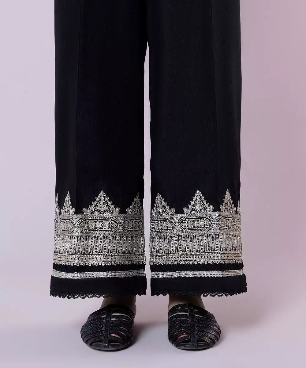 Embroidered Raw Silk Culottes