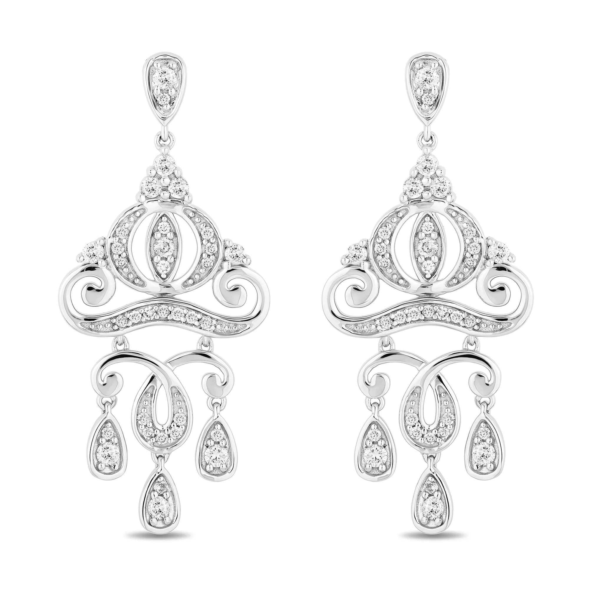 Enchanted Disney Fine Jewelry 14k White Gold 1 3/8cttw Cinderella Carriage Earrings