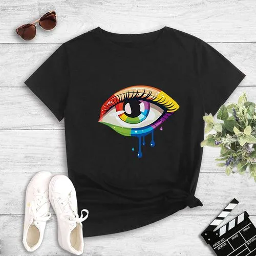 Fashion Eye Polyester Round Neck Short Sleeve Regular Sleeve Printing T-shirt