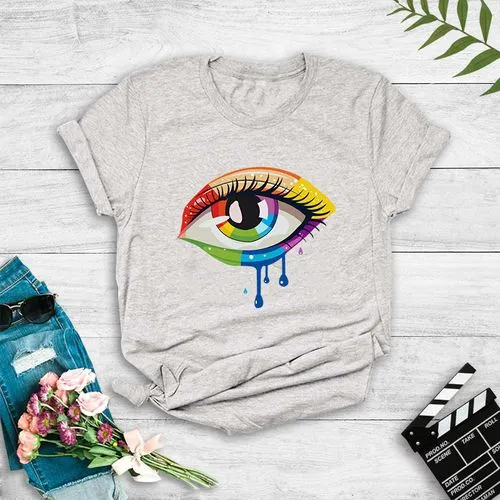 Fashion Eye Polyester Round Neck Short Sleeve Regular Sleeve Printing T-shirt