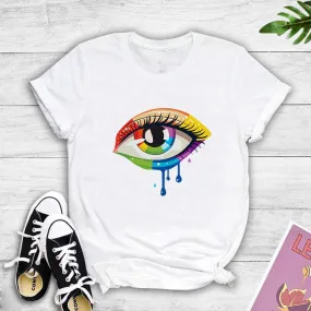 Fashion Eye Polyester Round Neck Short Sleeve Regular Sleeve Printing T-shirt