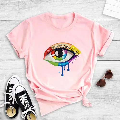 Fashion Eye Polyester Round Neck Short Sleeve Regular Sleeve Printing T-shirt