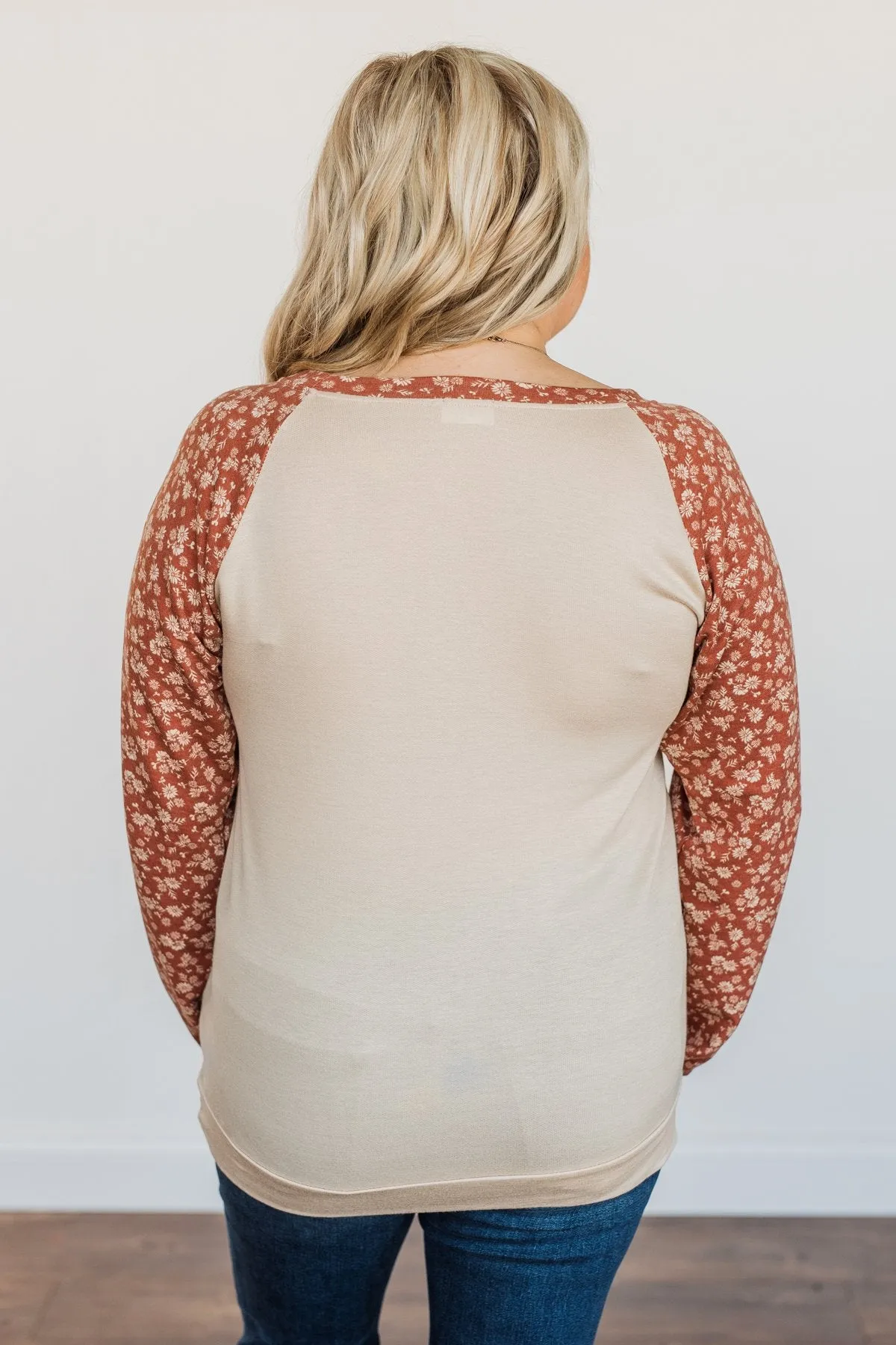 Feeling Cute Floral Long Sleeve Top- Oatmeal & Clay