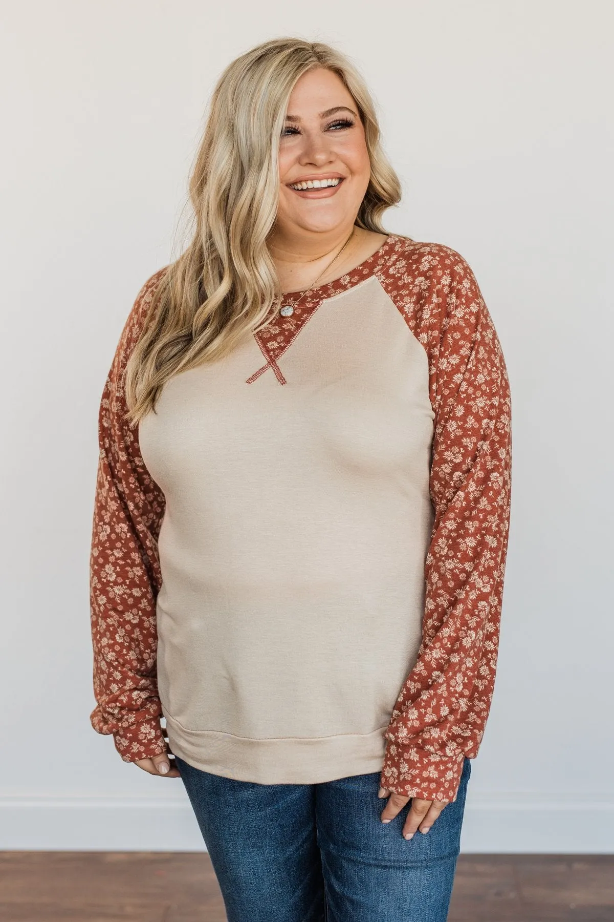 Feeling Cute Floral Long Sleeve Top- Oatmeal & Clay