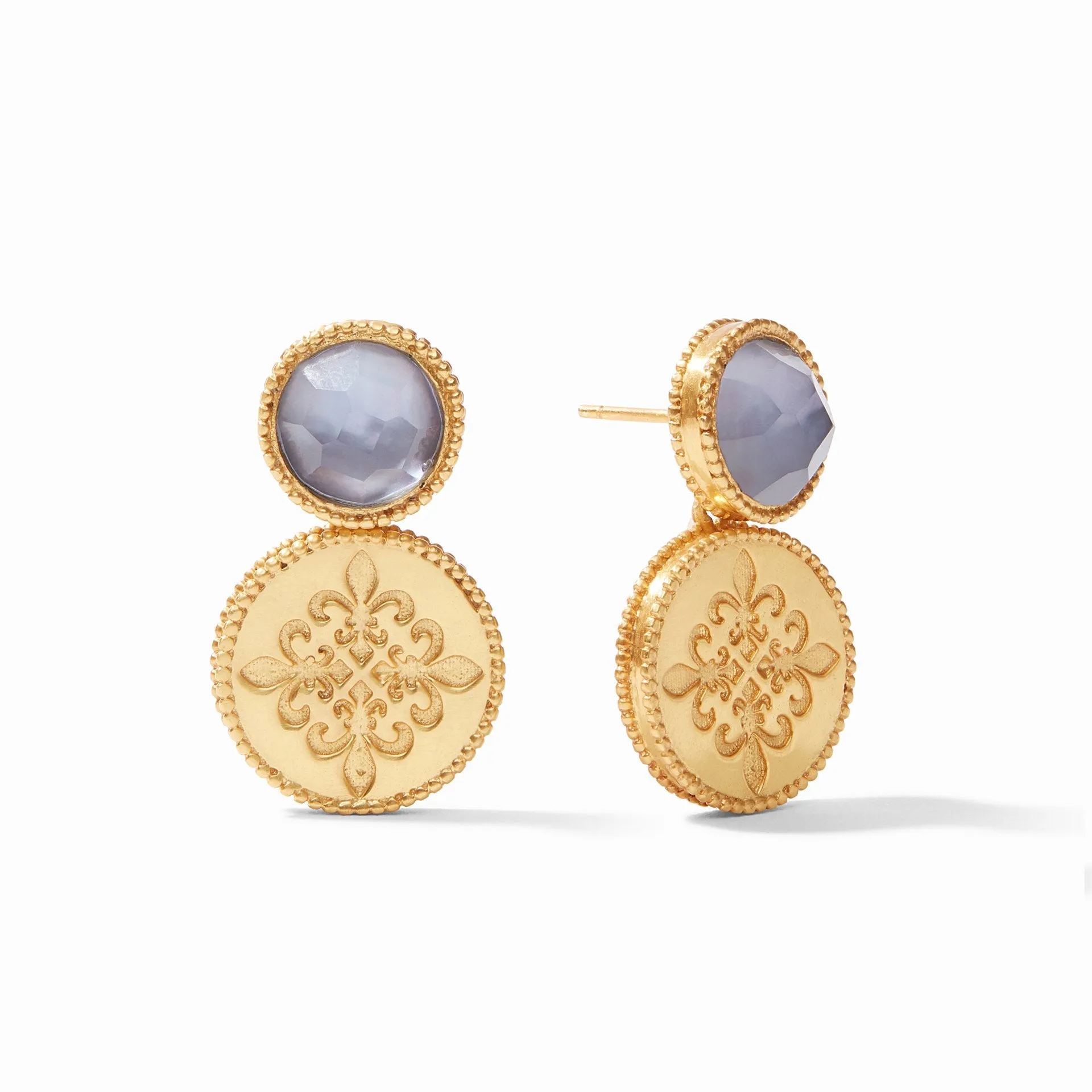 Fleur-de-Lis Earring Gold Iridescent Slate Blue by Julie Vos