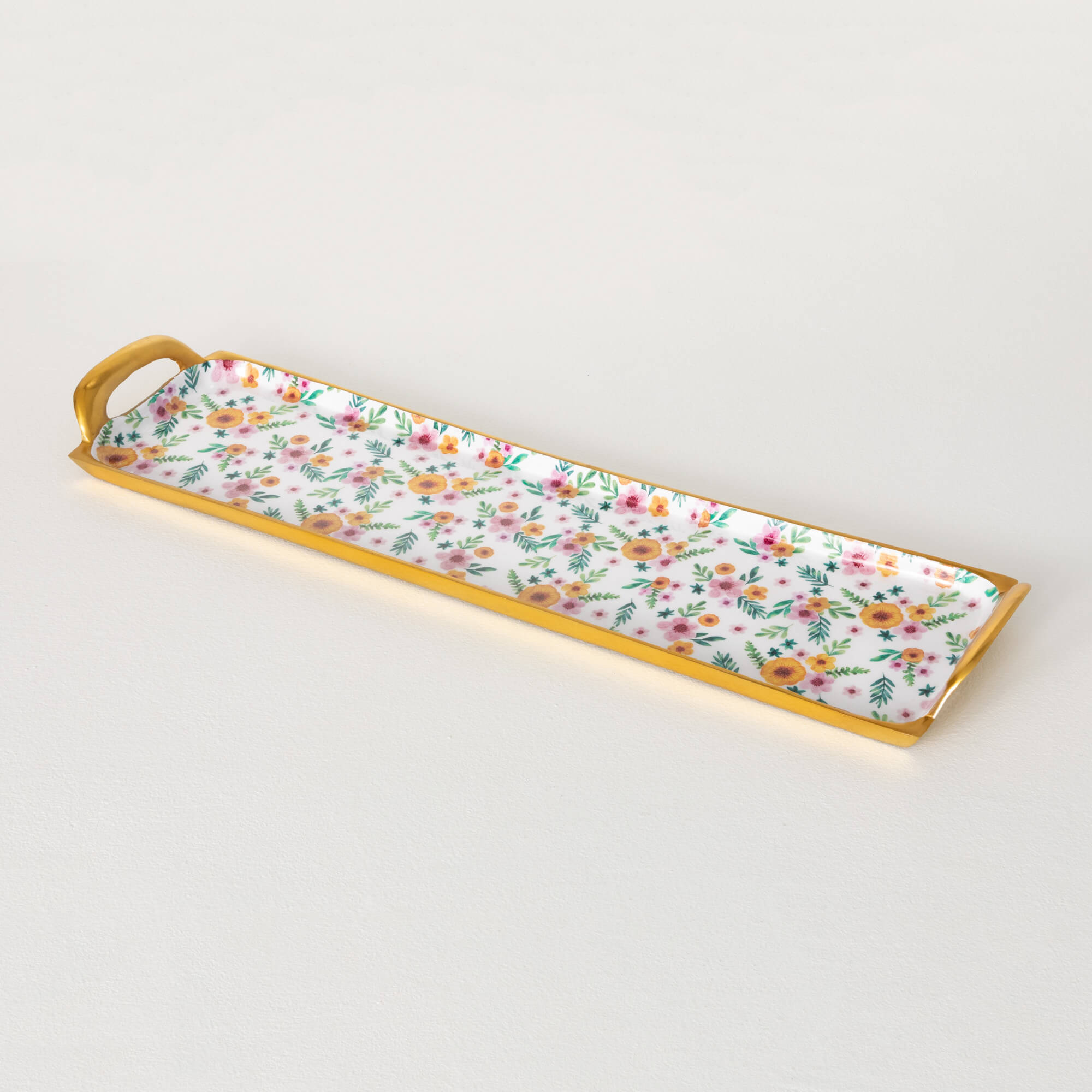 Floral Long Metal Serving Tray