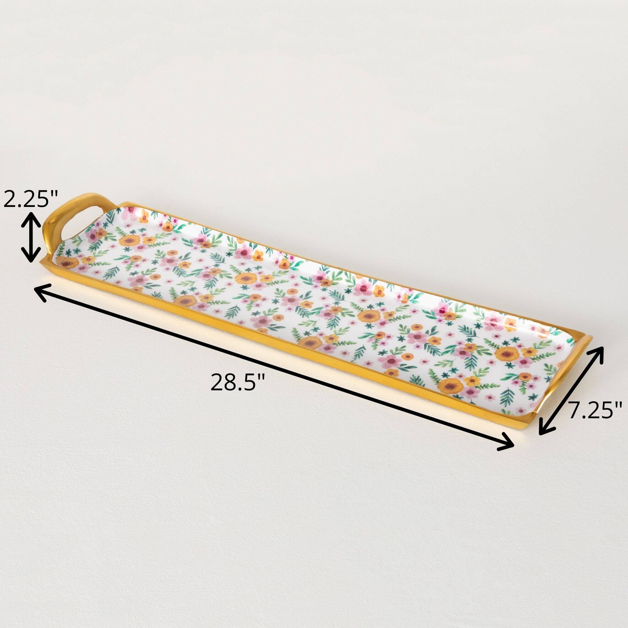 Floral Long Metal Serving Tray